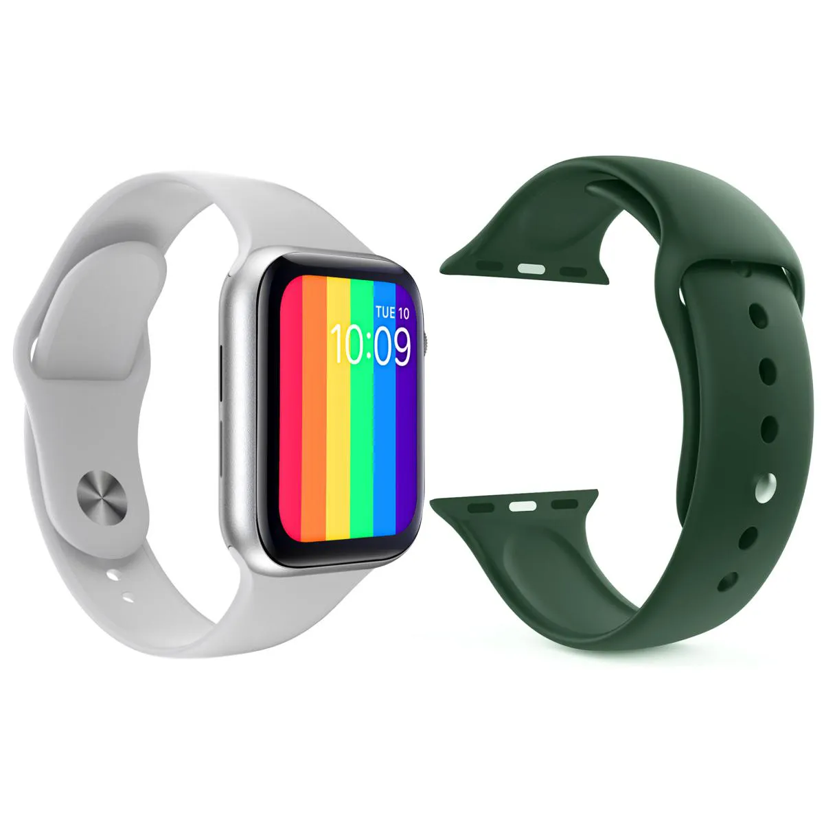 KIT 1 RELóGIO INTELIGENTE SMARTWATCH W26 TELA INFINITA BRANCO ANDROID IOS + 1 PULSEIRA SILICONE VERDE ESCURO
