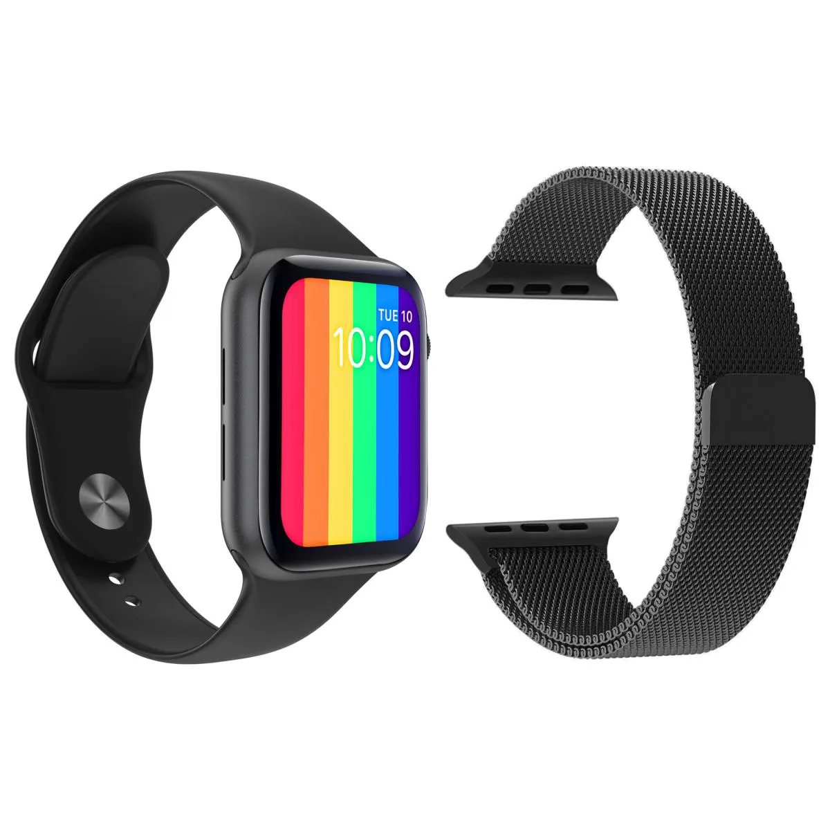 KIT 1 RELóGIO INTELIGENTE SMARTWATCH W26 TELA INFINITA PRETO ANDROID IOS + 1 PULSEIRA EXTRA MILANESE PRETO