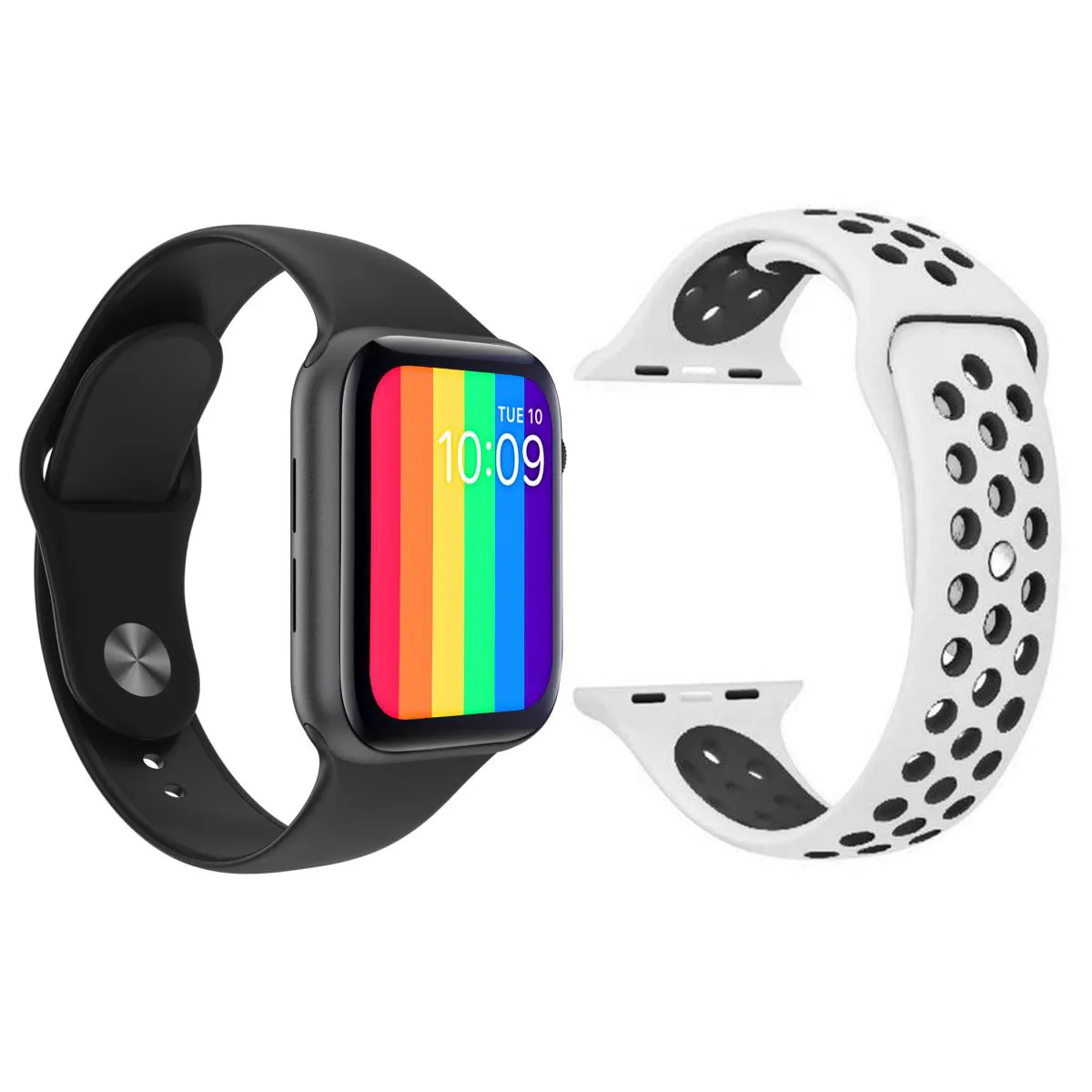 KIT 1 RELóGIO INTELIGENTE SMARTWATCH W26 TELA INFINITA PRETO ANDROID IOS + 1 PULSEIRA EXTRA SPORT BRANCO E PRETO