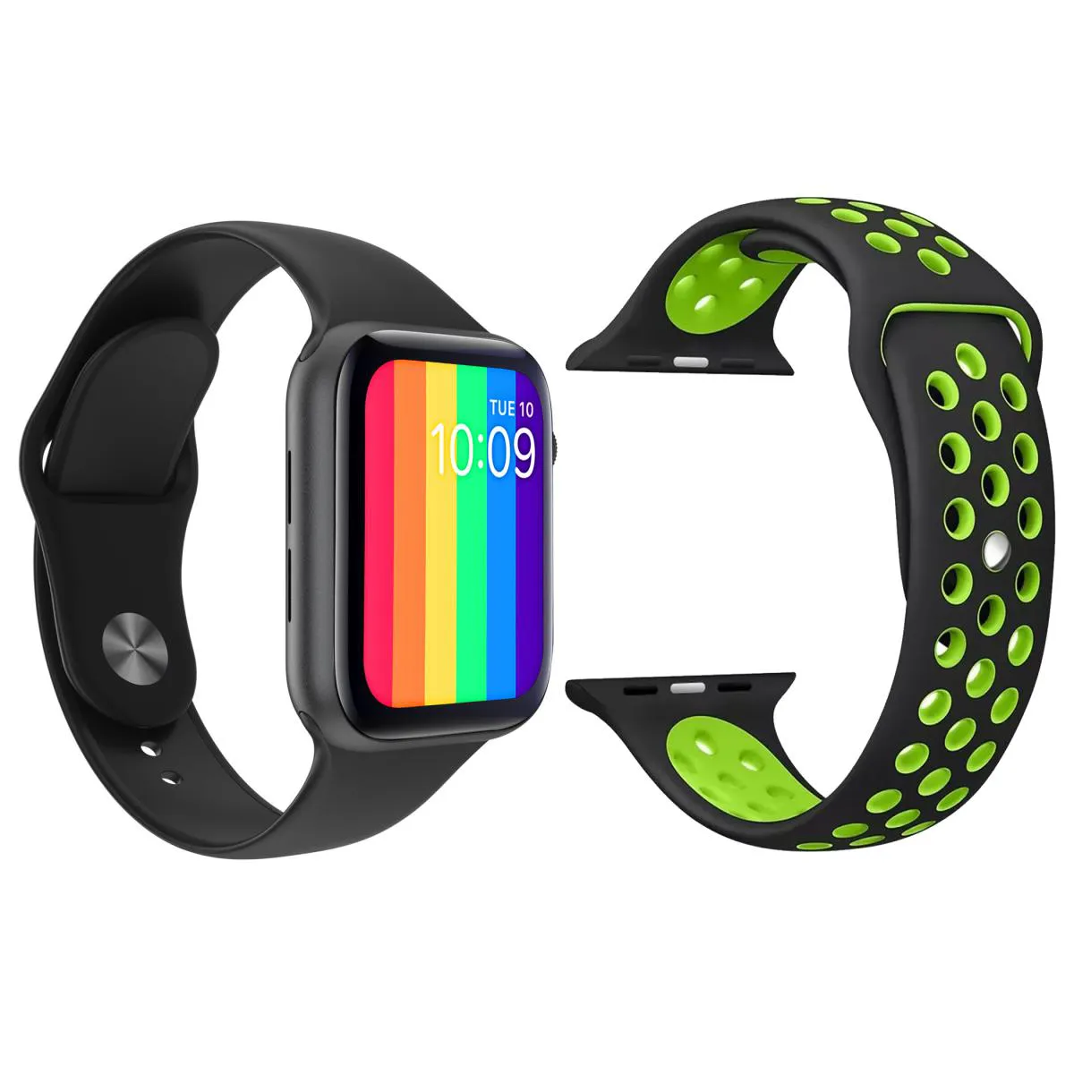 KIT 1 RELóGIO INTELIGENTE SMARTWATCH W26 TELA INFINITA PRETO ANDROID IOS + 1 PULSEIRA EXTRA SPORT PRETO COM VERDE