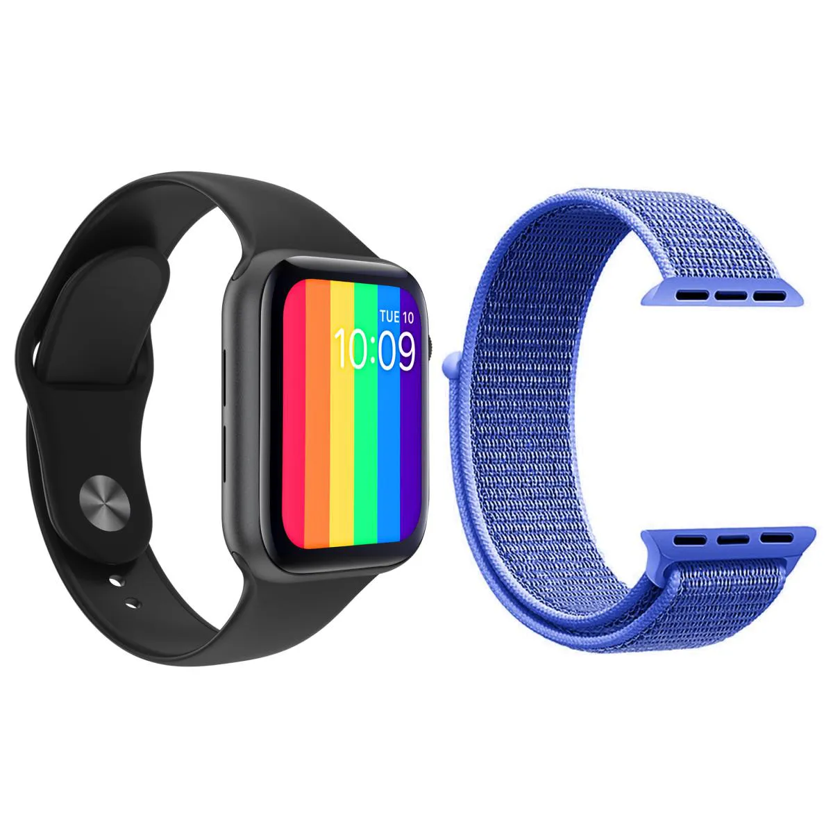 KIT 1 RELóGIO INTELIGENTE SMARTWATCH W26 TELA INFINITA PRETO ANDROID IOS + 1 PULSEIRA NYLON AZUL