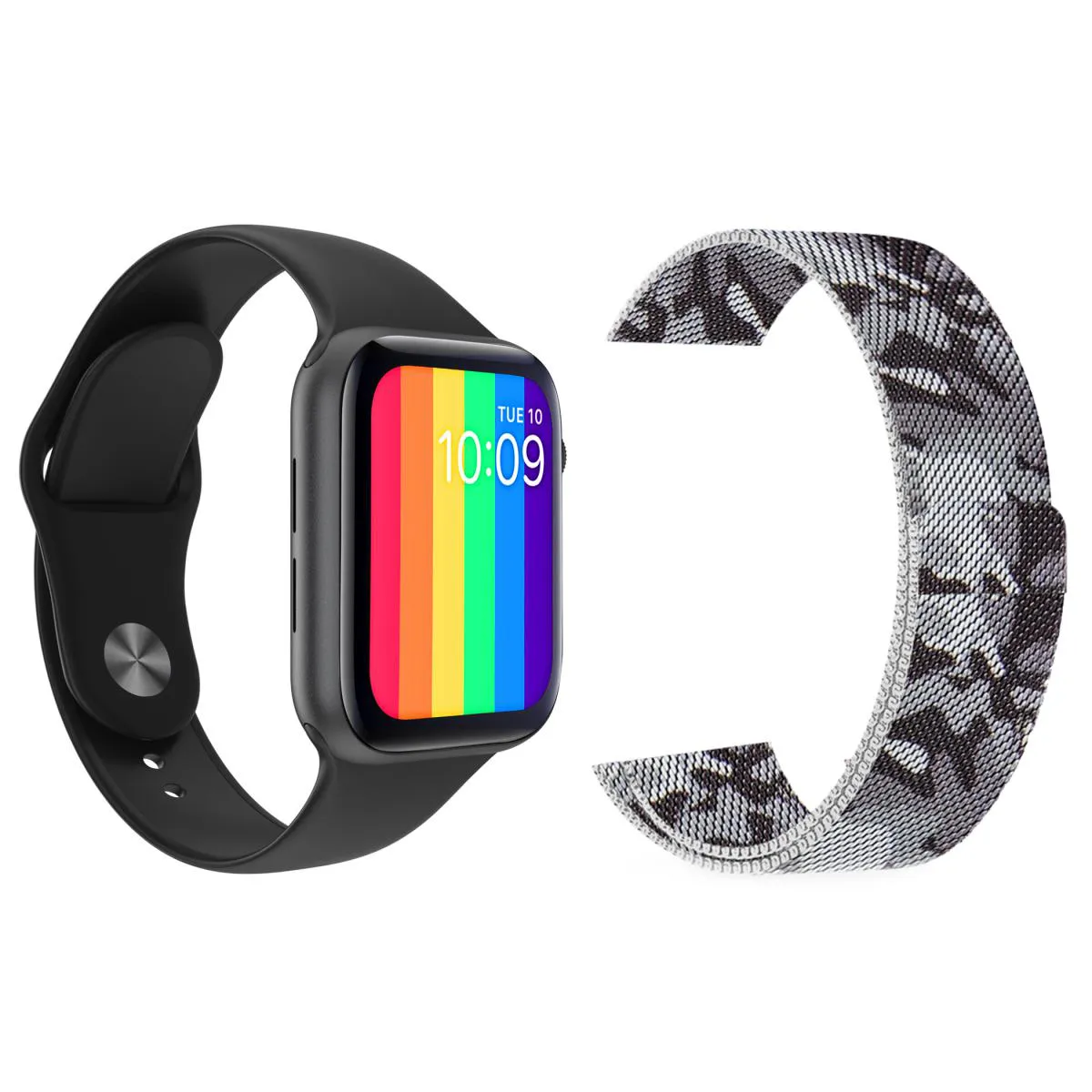 KIT 1 RELóGIO INTELIGENTE SMARTWATCH W26 TELA INFINITA PRETO ANDROID IOS + 1 PULSEIRA MILANESE CAMUFLADA