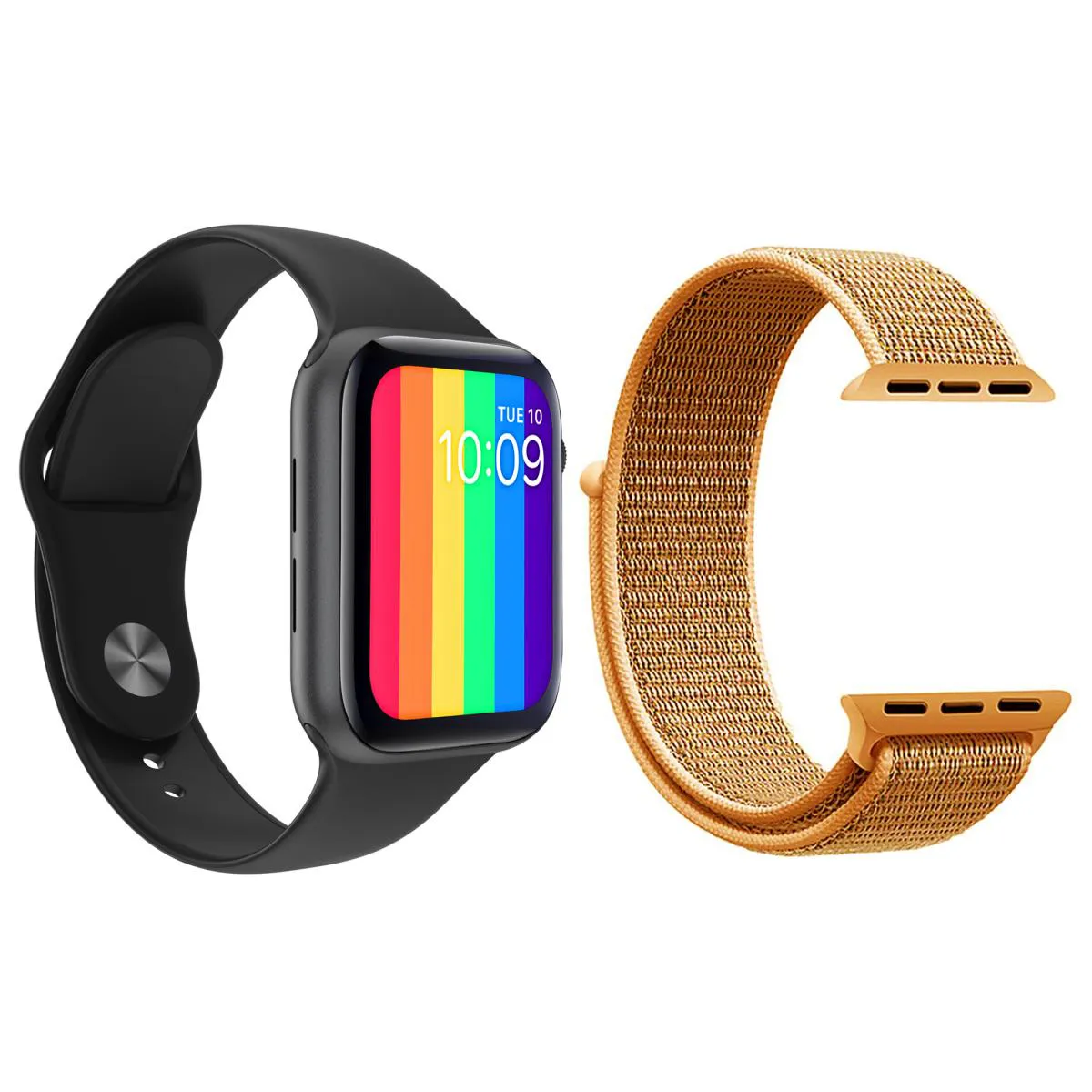 KIT 1 RELóGIO INTELIGENTE SMARTWATCH W26 TELA INFINITA PRETO ANDROID IOS + 1 PULSEIRA NYLON LARANJA