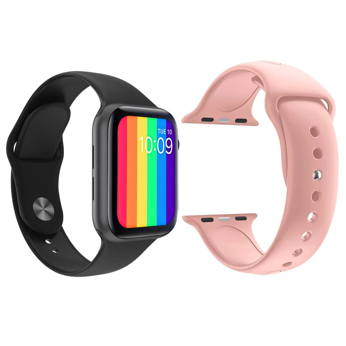 KIT 1 RELóGIO INTELIGENTE SMARTWATCH W26 TELA INFINITA PRETO ANDROID IOS + 1 PULSEIRA SILICONE ROSA
