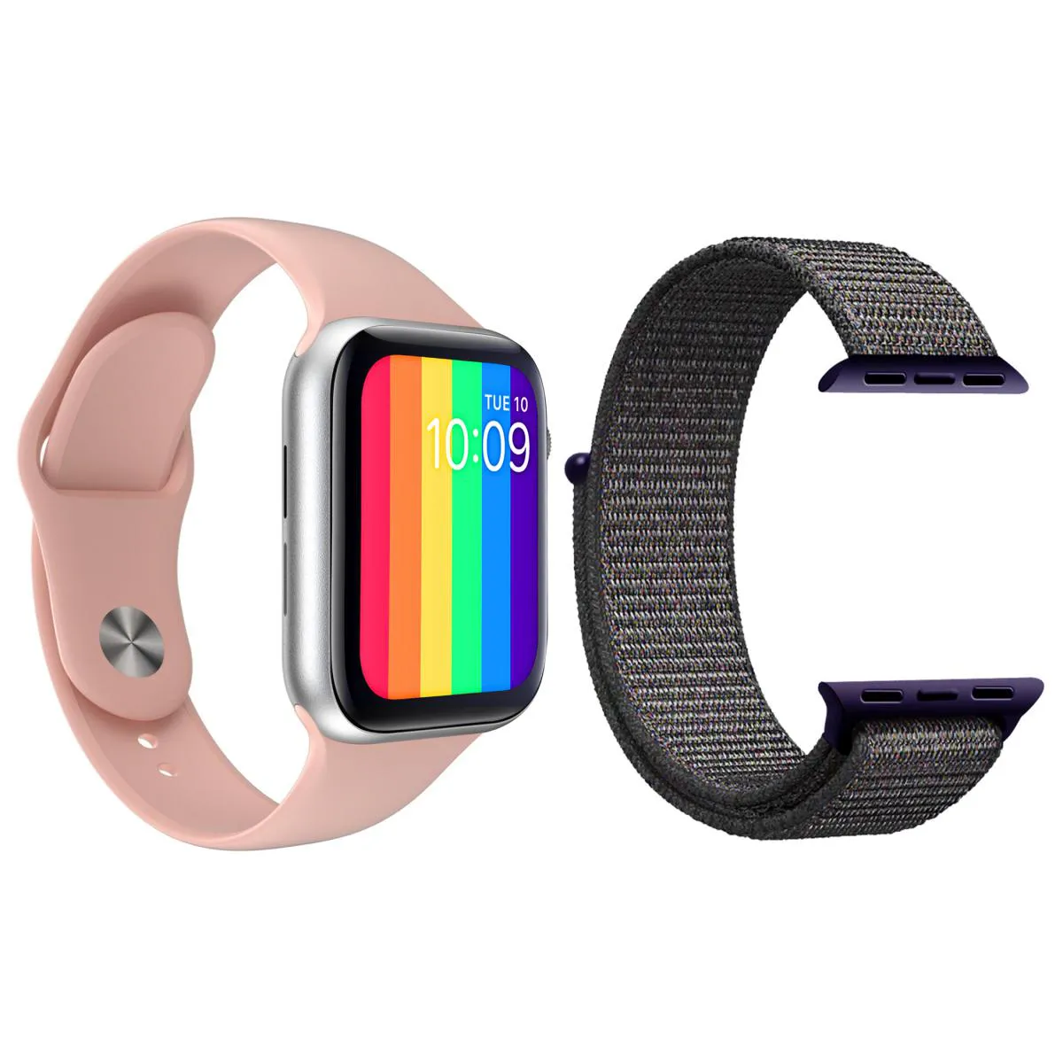 KIT 1 RELóGIO INTELIGENTE SMARTWATCH W26 TELA INFINITA ROSA ANDROID IOS + 1 PULSEIRA NYLON AZUL MARINHO