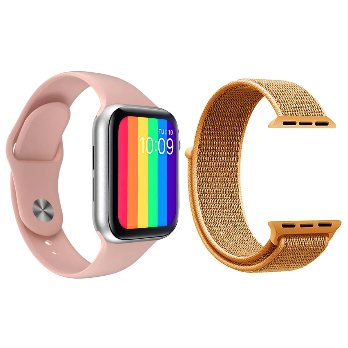 KIT 1 RELóGIO INTELIGENTE SMARTWATCH W26 TELA INFINITA ROSA ANDROID IOS + 1 PULSEIRA NYLON LARANJA