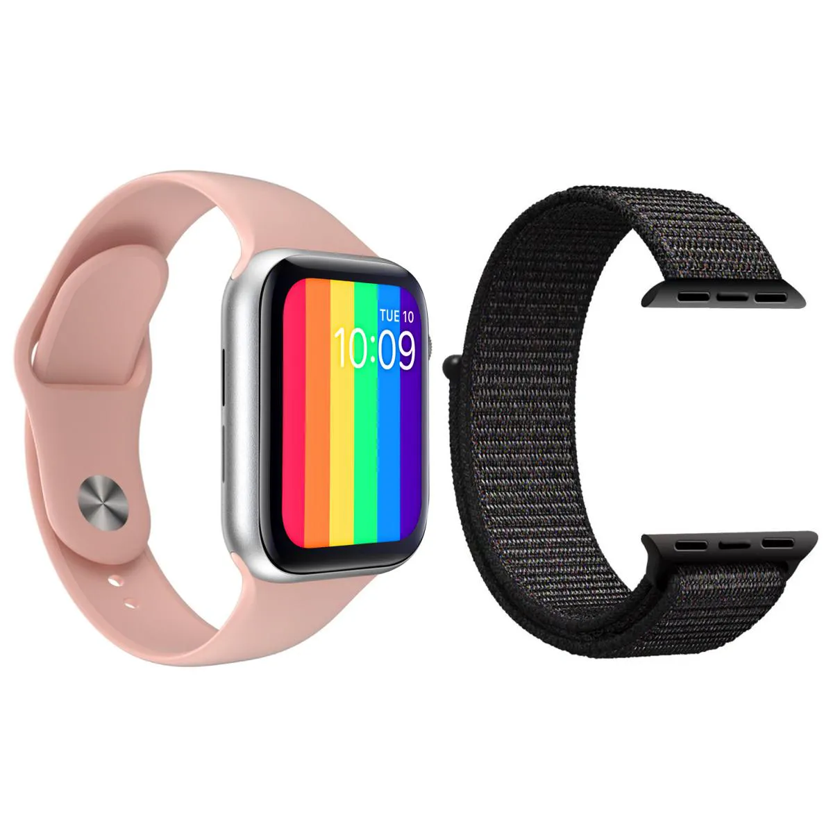 KIT 1 RELóGIO INTELIGENTE SMARTWATCH W26 TELA INFINITA ROSA ANDROID IOS + 1 PULSEIRA NYLON PRETO
