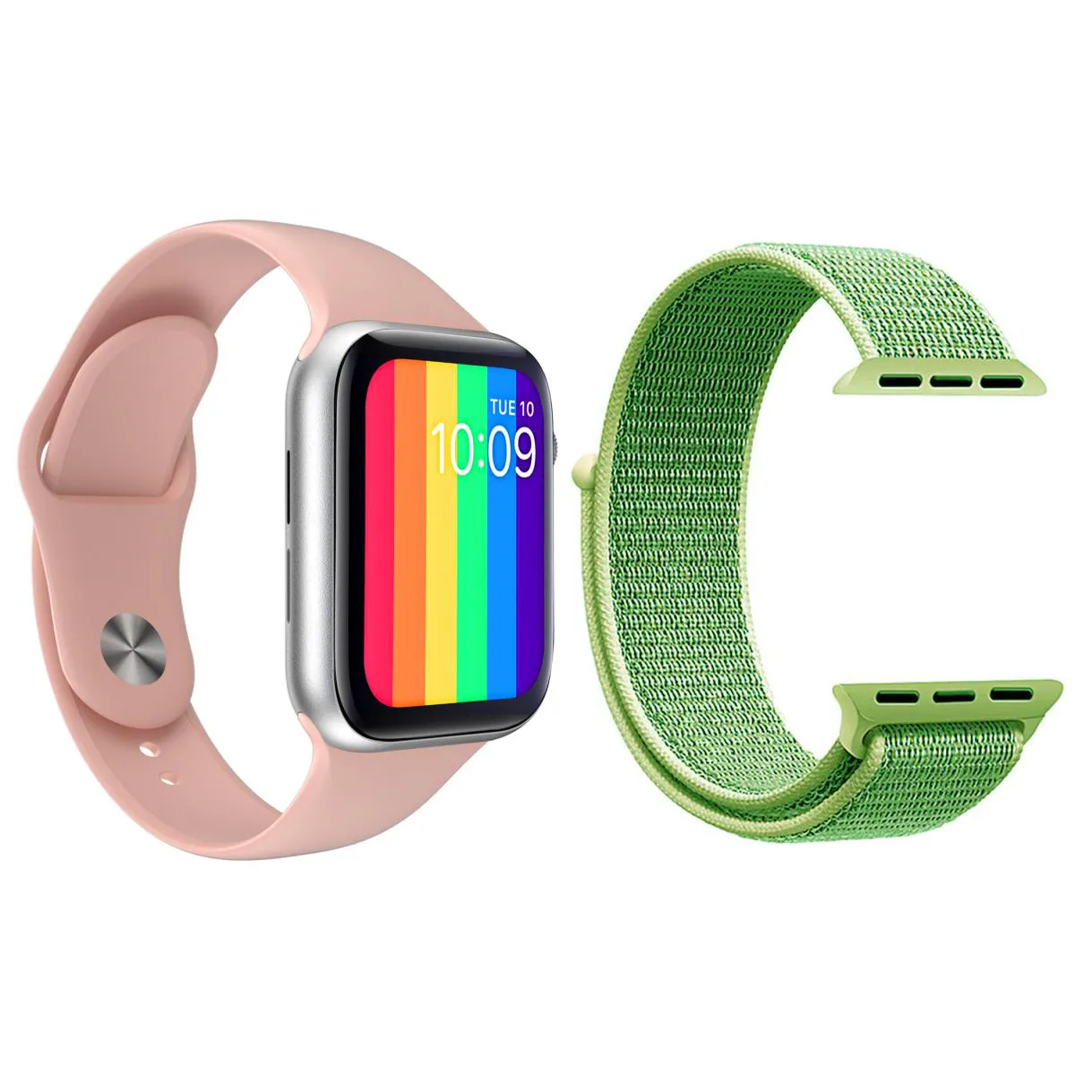 KIT 1 RELóGIO INTELIGENTE SMARTWATCH W26 TELA INFINITA ROSA ANDROID IOS + 1 PULSEIRA NYLON VERDE