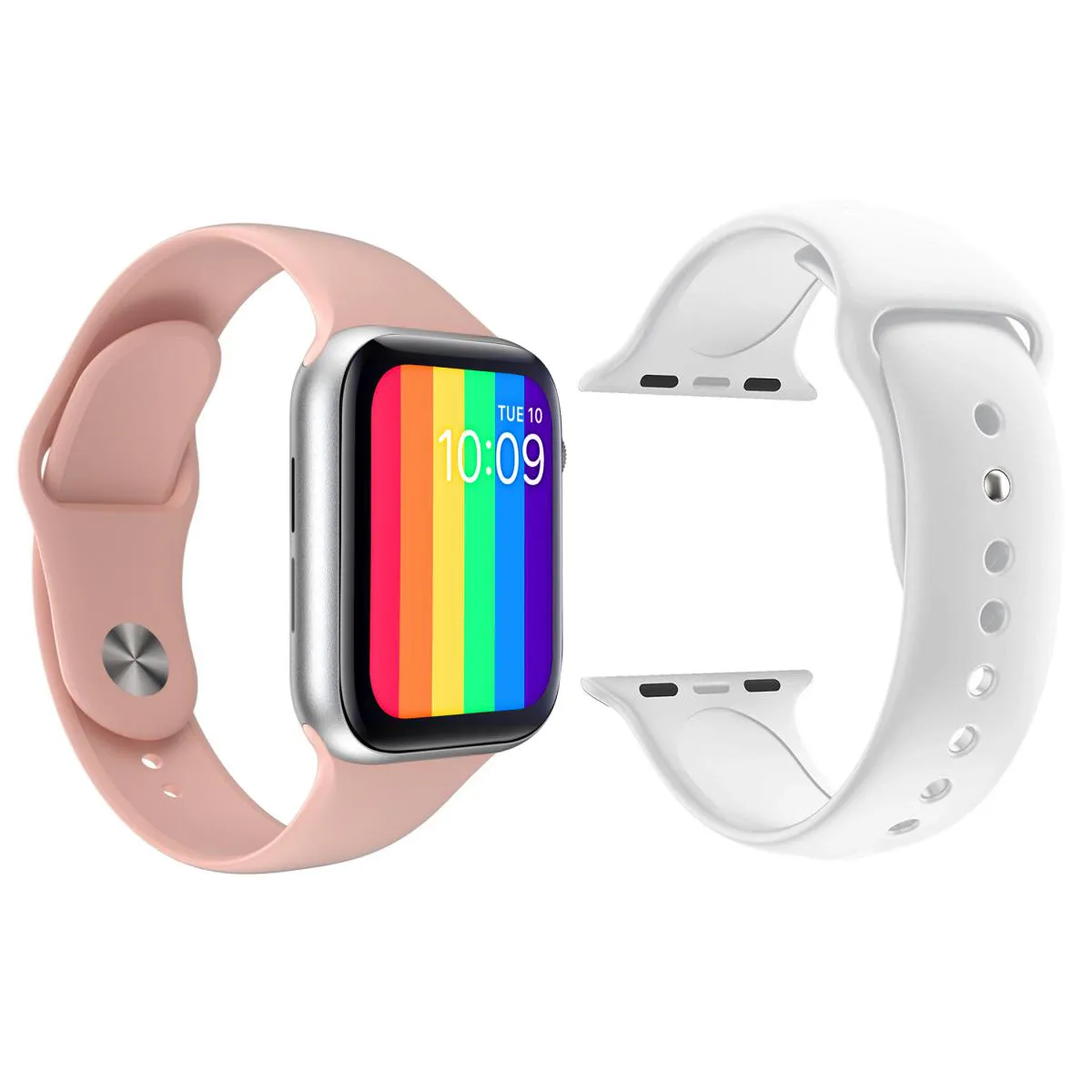 KIT 1 RELóGIO INTELIGENTE SMARTWATCH W26 TELA INFINITA ROSA ANDROID IOS + 1 PULSEIRA SILICONE BRANCO