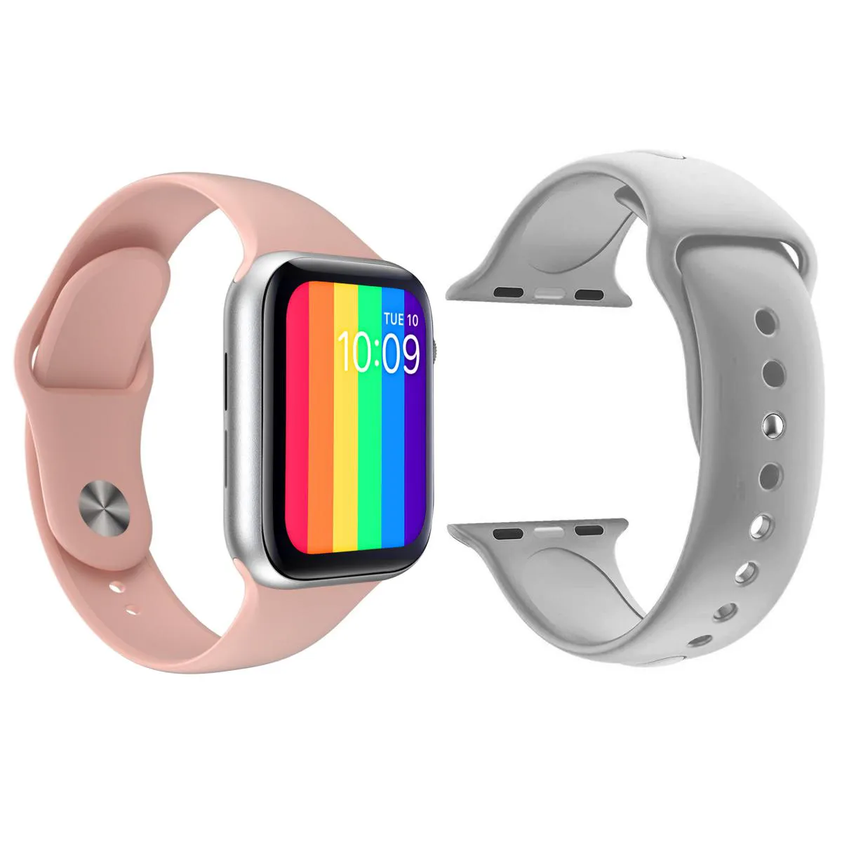 KIT 1 RELóGIO INTELIGENTE SMARTWATCH W26 TELA INFINITA ROSA ANDROID IOS + 1 PULSEIRA SILICONE CINZA