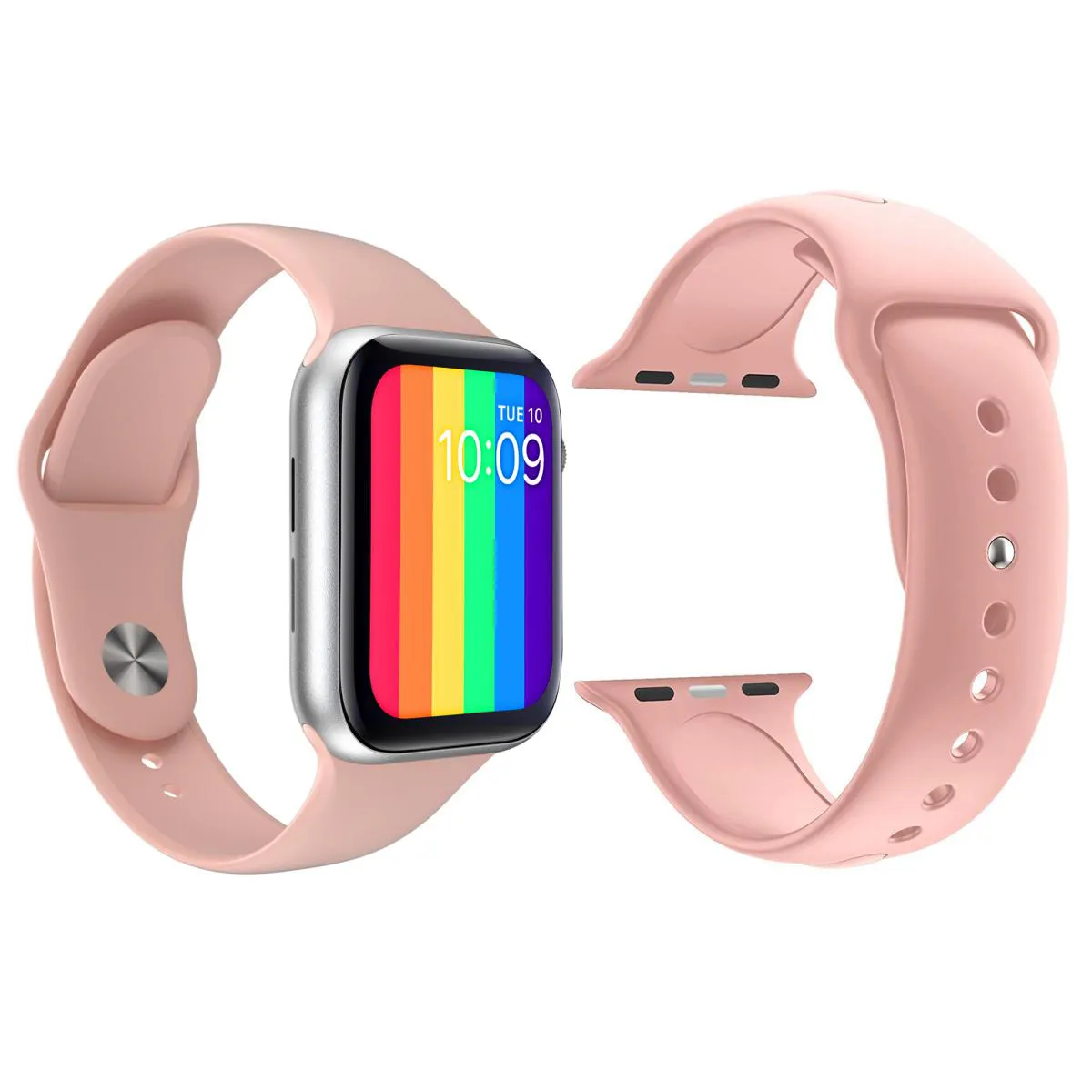 KIT 1 RELóGIO INTELIGENTE SMARTWATCH W26 TELA INFINITA ROSA ANDROID IOS + 1 PULSEIRA SILICONE ROSA