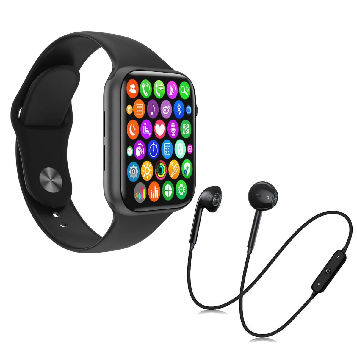 KIT 1 RELóGIO INTELIGENTE SMARTWATCH W34 S TROCA PULSEIRA PRETO + 1 FONE BLUETOOTH S6 -