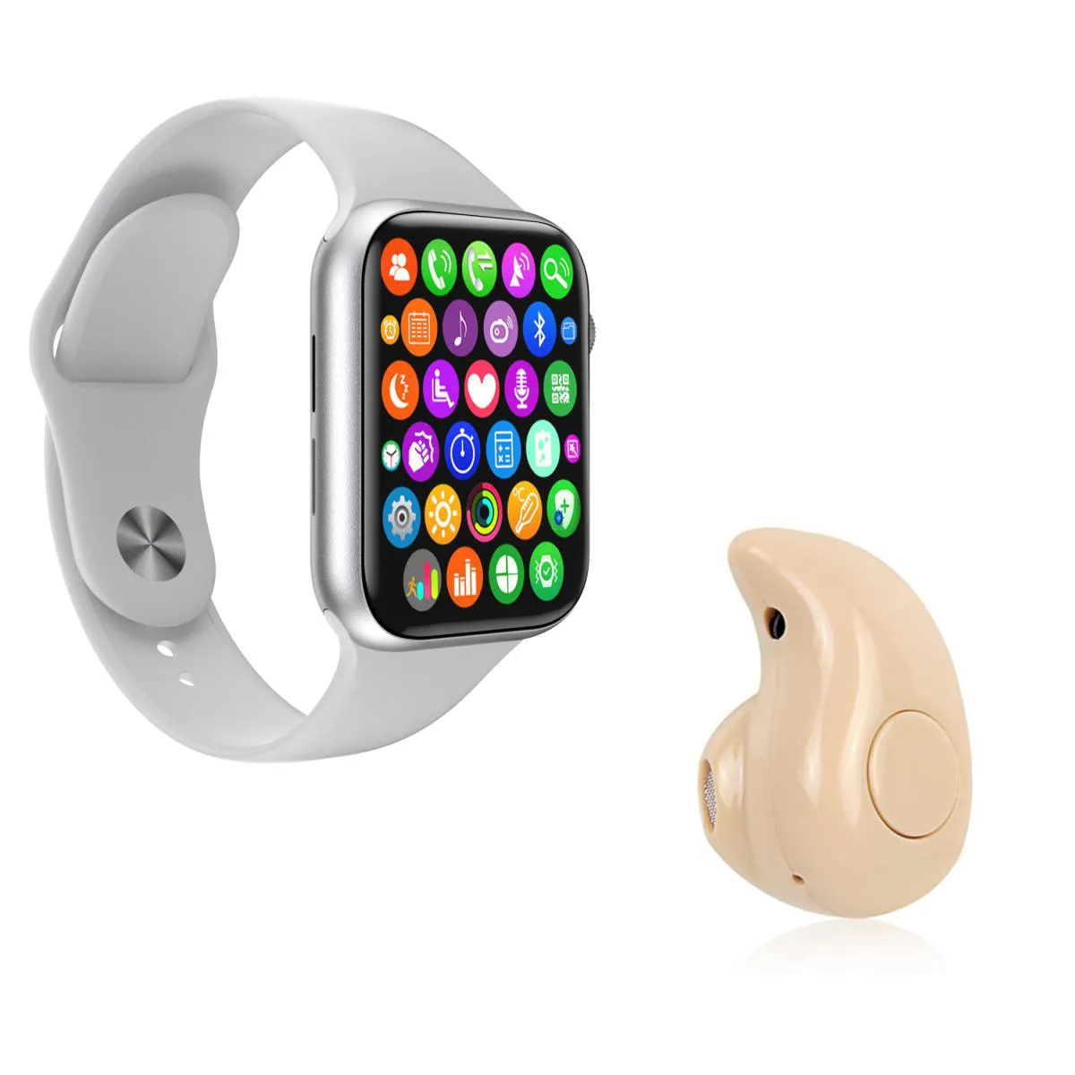KIT 1 RELóGIO INTELIGENTE SMARTWATCH W34 S TROCA PULSEIRA BRANCO + 1 MINI FONE - Brancomarrom