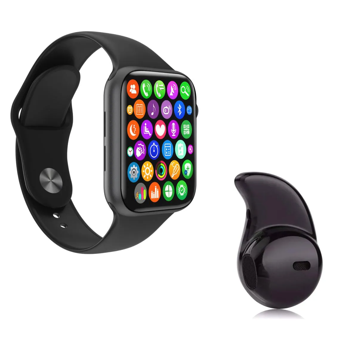 KIT 1 RELóGIO INTELIGENTE SMARTWATCH W34 S TROCA PULSEIRA PRETO + 1 MINI FONE BLUETOOTH -