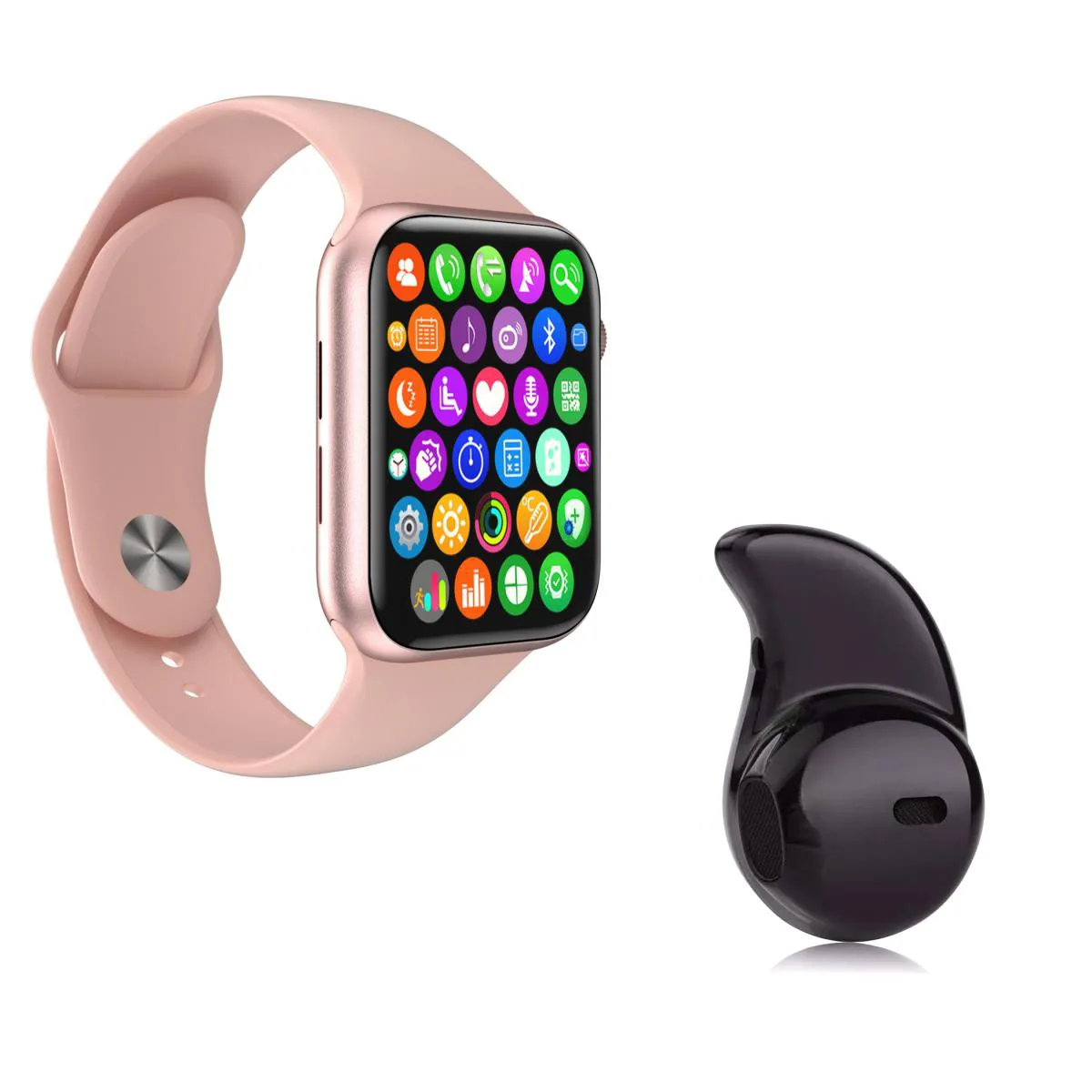 KIT 1 RELóGIO INTELIGENTE SMARTWATCH W34 S TROCA PULSEIRA ROSA + 1 MINI FONE BLUETOOTH - Rosapreto