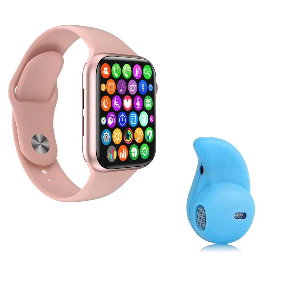 KIT 1 RELóGIO INTELIGENTE SMARTWATCH W34 S TROCA PULSEIRA ROSA + 1 MINI FONE BLUETOOTH - Rosaazul