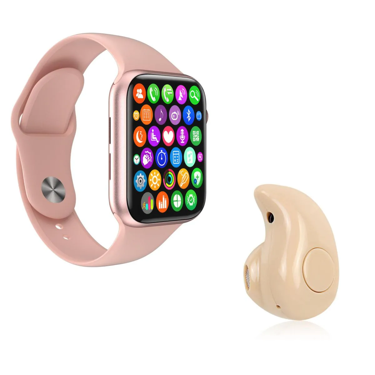 KIT 1 RELóGIO INTELIGENTE SMARTWATCH W34 S TROCA PULSEIRA ROSA + 1 MINI FONE BLUETOOTH - Rosamarrom