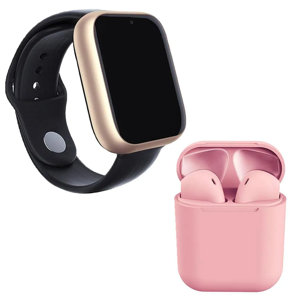 KIT 1 RELóGIO SMARTWATCH A1 PRO PLUS DOURADO + 1 FONE BLUETOOTH INPODS 12 ROSA