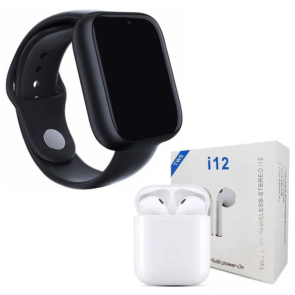 KIT 1 RELóGIO SMARTWATCH A1 PRO PLUS PRETO + 1 FONE BLUETOOTH I12 TWS - 42MM