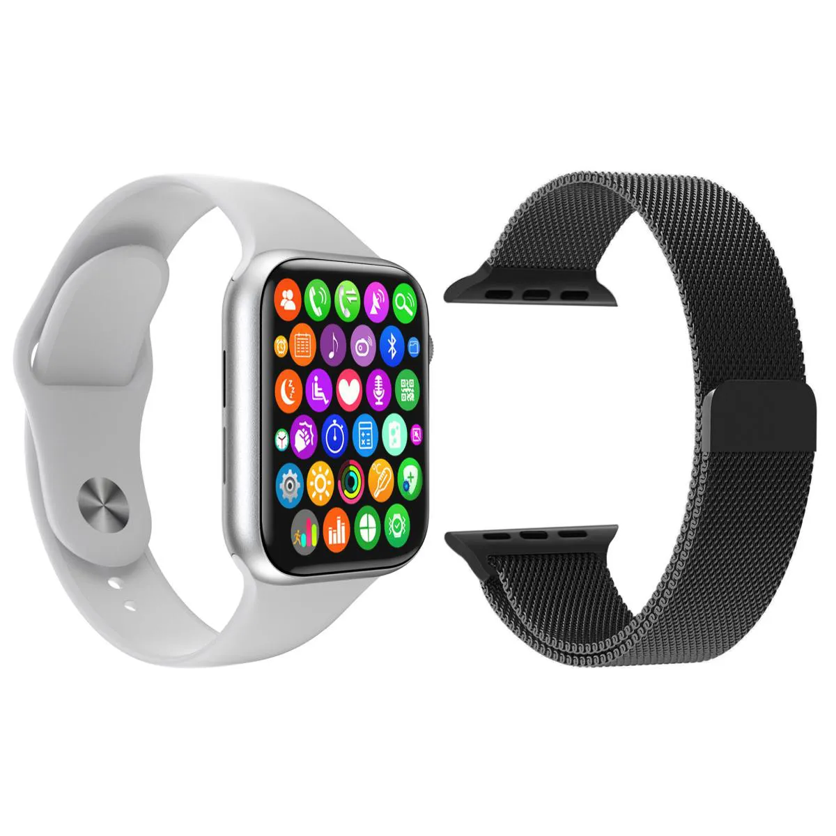 KIT 1 RELóGIO SMARTWATCH IWO 8 LITE PLUS + 1 PULSEIRA EXTRA AçO MILANESE Branco