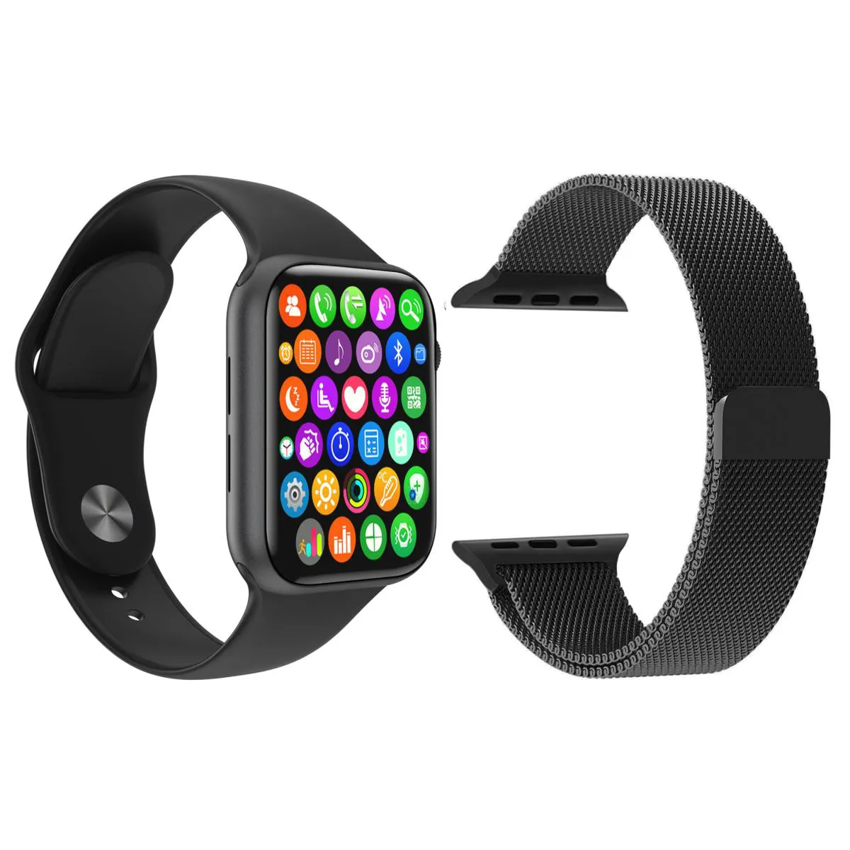 KIT 1 RELóGIO SMARTWATCH IWO 8 LITE PLUS + 1 PULSEIRA EXTRA AçO MILANESE Preto