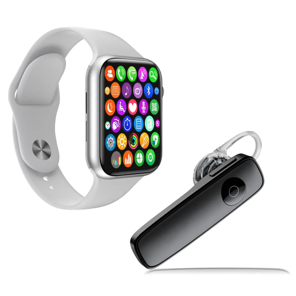 KIT 1 RELóGIO SMARTWATCH IWO 8 LITE PLUS TROCA PULSEIRA BRANCO + 1 FONE BT ESTéREO Brancopreto