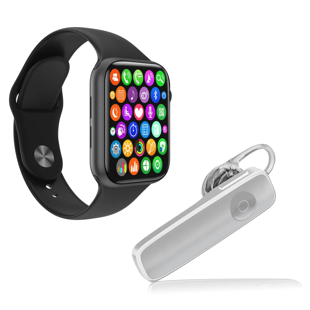 KIT 1 RELóGIO SMARTWATCH IWO 8 LITE PLUS TROCA PULSEIRA PRETO + 1 FONE BT ESTéREO Pretobranco