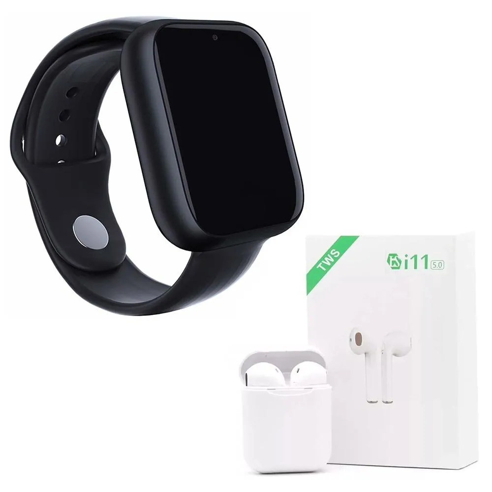 KIT 1 RELóGIO SMARTWATCH Z6 PRETO + 1 FONE BLUETOOTH I11 TWS BRANCO