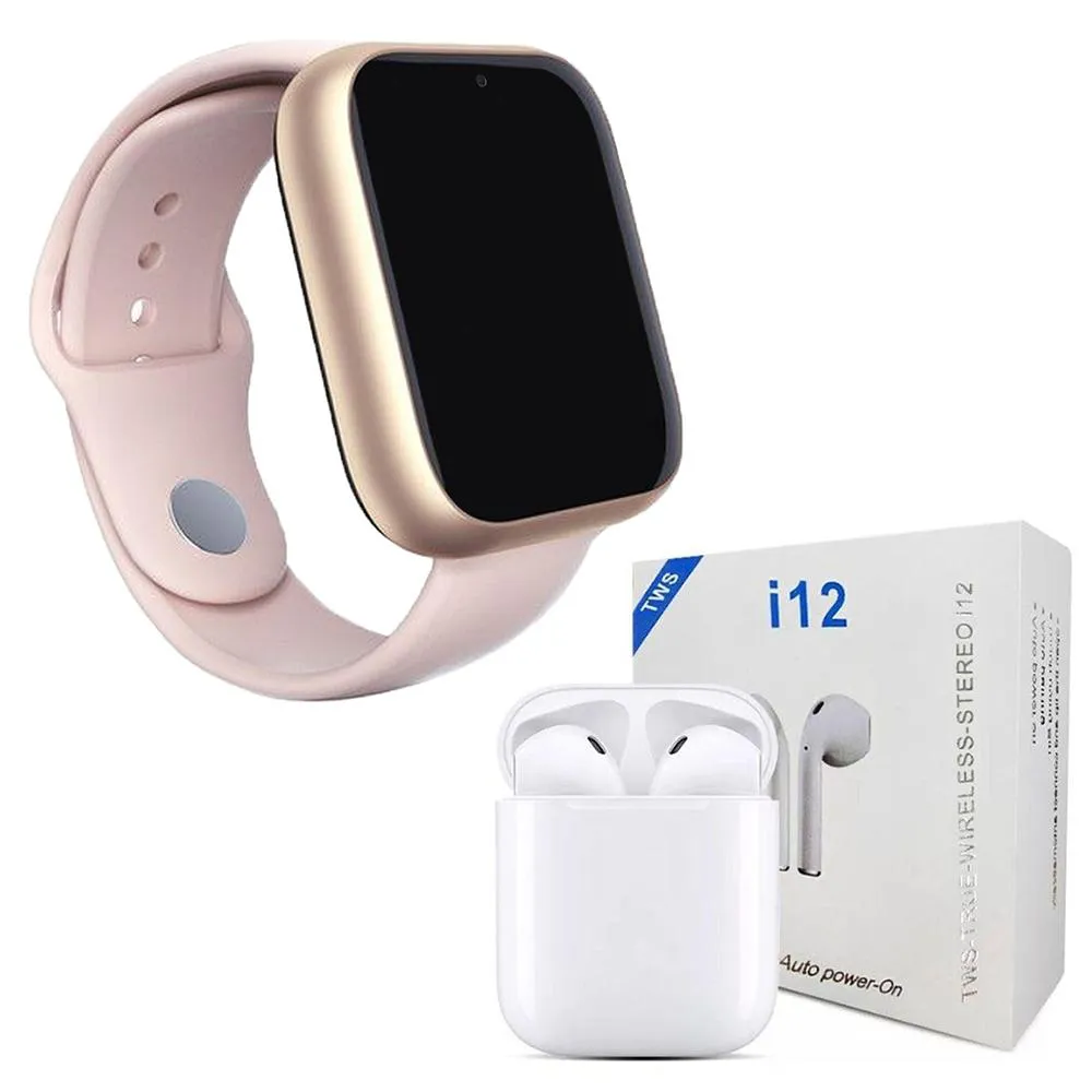 KIT 1 RELóGIO SMARTWATCH Z6 ROSA + 1 FONE BLUETOOTH I12 TWS