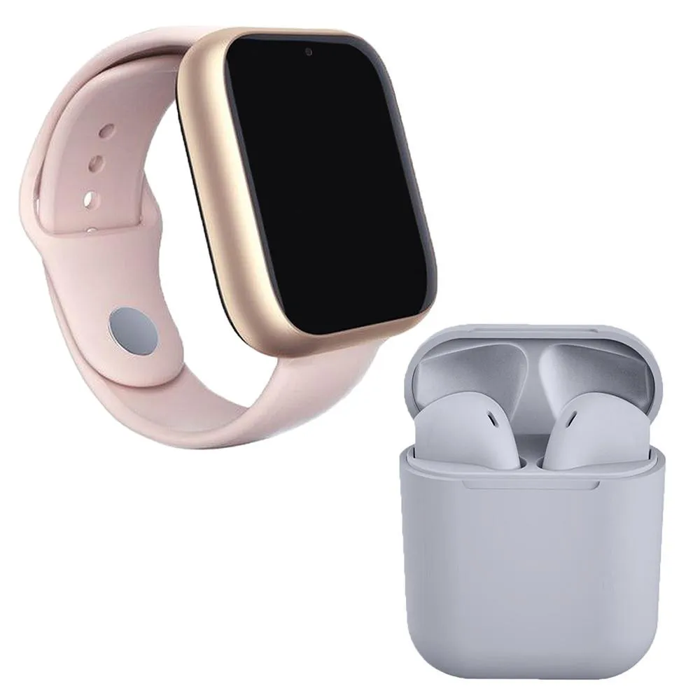 KIT 1 RELóGIO SMARTWATCH Z6 ROSA + 1 FONE BLUETOOTH I19 CINZA