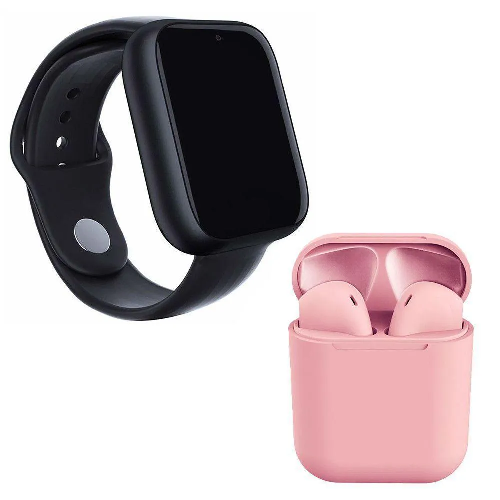 KIT 1 RELóGIO SMARTWATCH Z6 ROSA + 1 FONE BLUETOOTH INPODS 12 PRETO