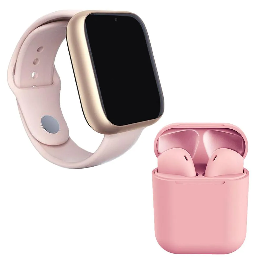KIT 1 RELóGIO SMARTWATCH Z6 ROSA + 1 FONE BLUETOOTH INPODS 12 ROSA