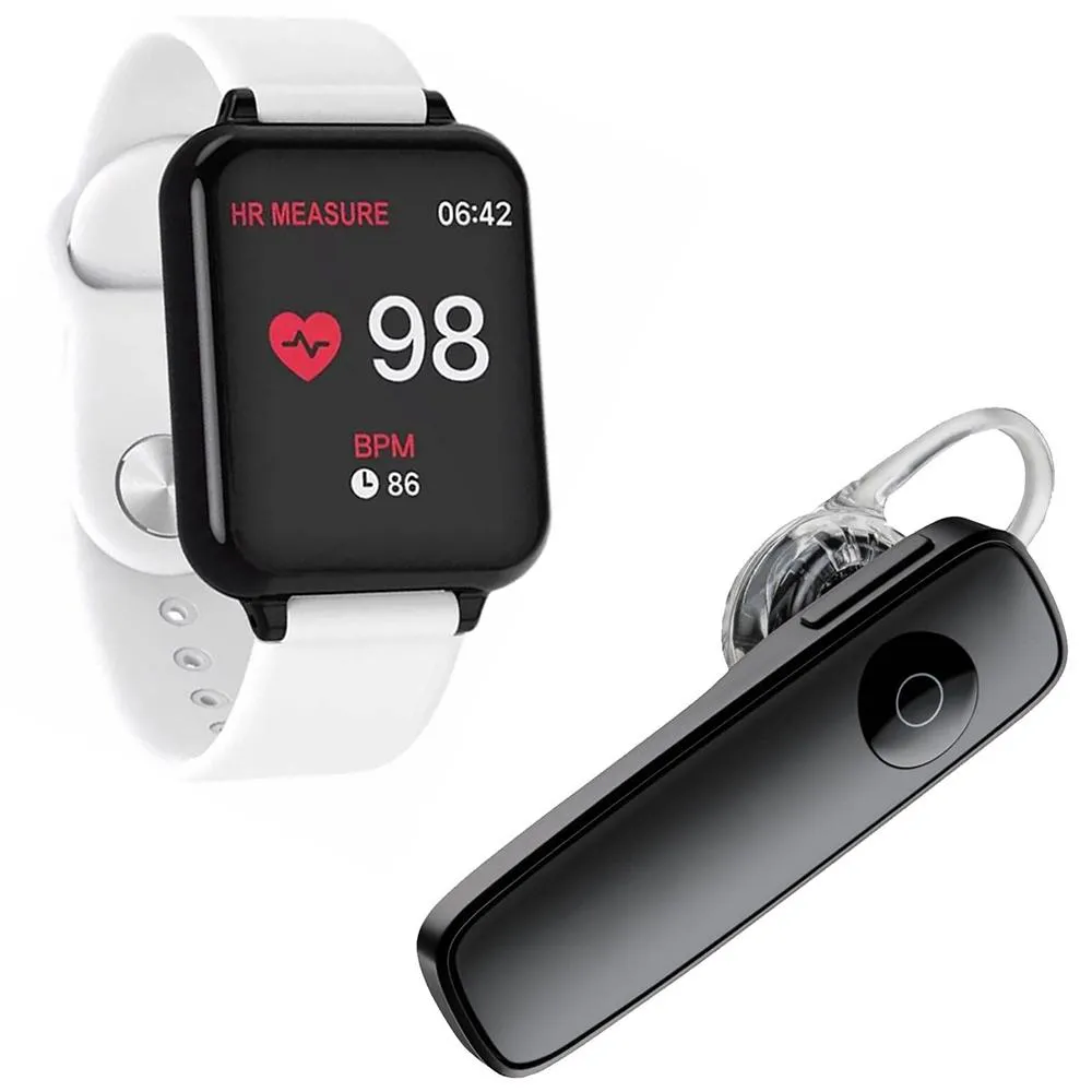 KIT 1 SMARTWATCH B57 HERO BAND 3 BRANCO + 1 FONE DE OUVIDO BLUETOOTH HEADSET PRETO