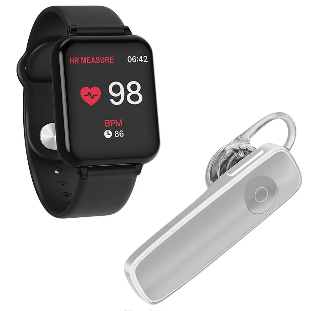 KIT 1 SMARTWATCH B57 HERO BAND 3 PRETO + 1 FONE DE OUVIDO BLUETOOTH HEADSET BRANCO