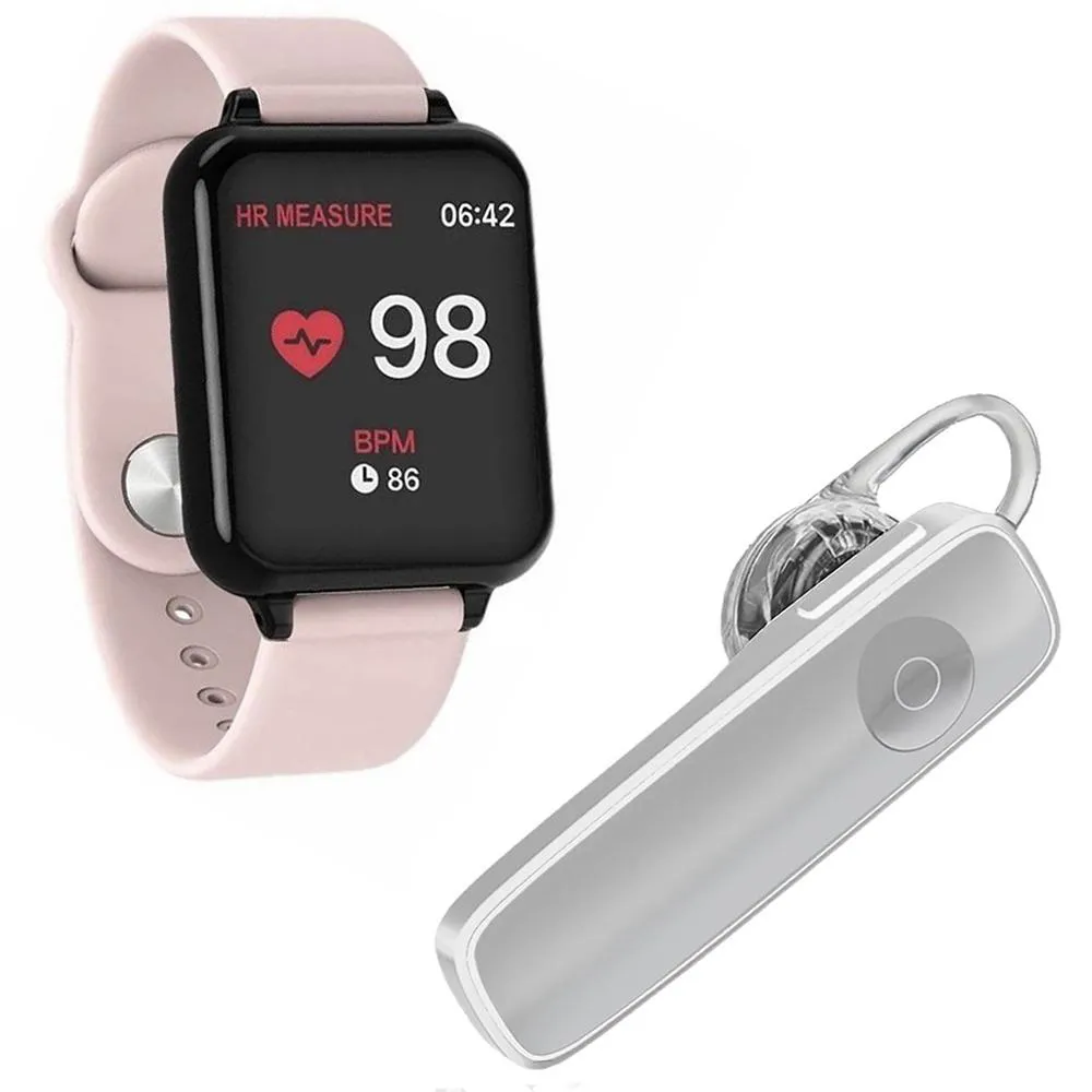 KIT 1 SMARTWATCH B57 HERO BAND 3 ROSA + 1 FONE DE OUVIDO BLUETOOTH HEADSET BRANCO