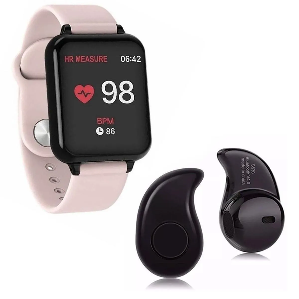 KIT 1 SMARTWATCH B57 HERO BAND 3 ROSA + 1 FONE DE OUVIDO BLUETOOTH HEADSET PRETO