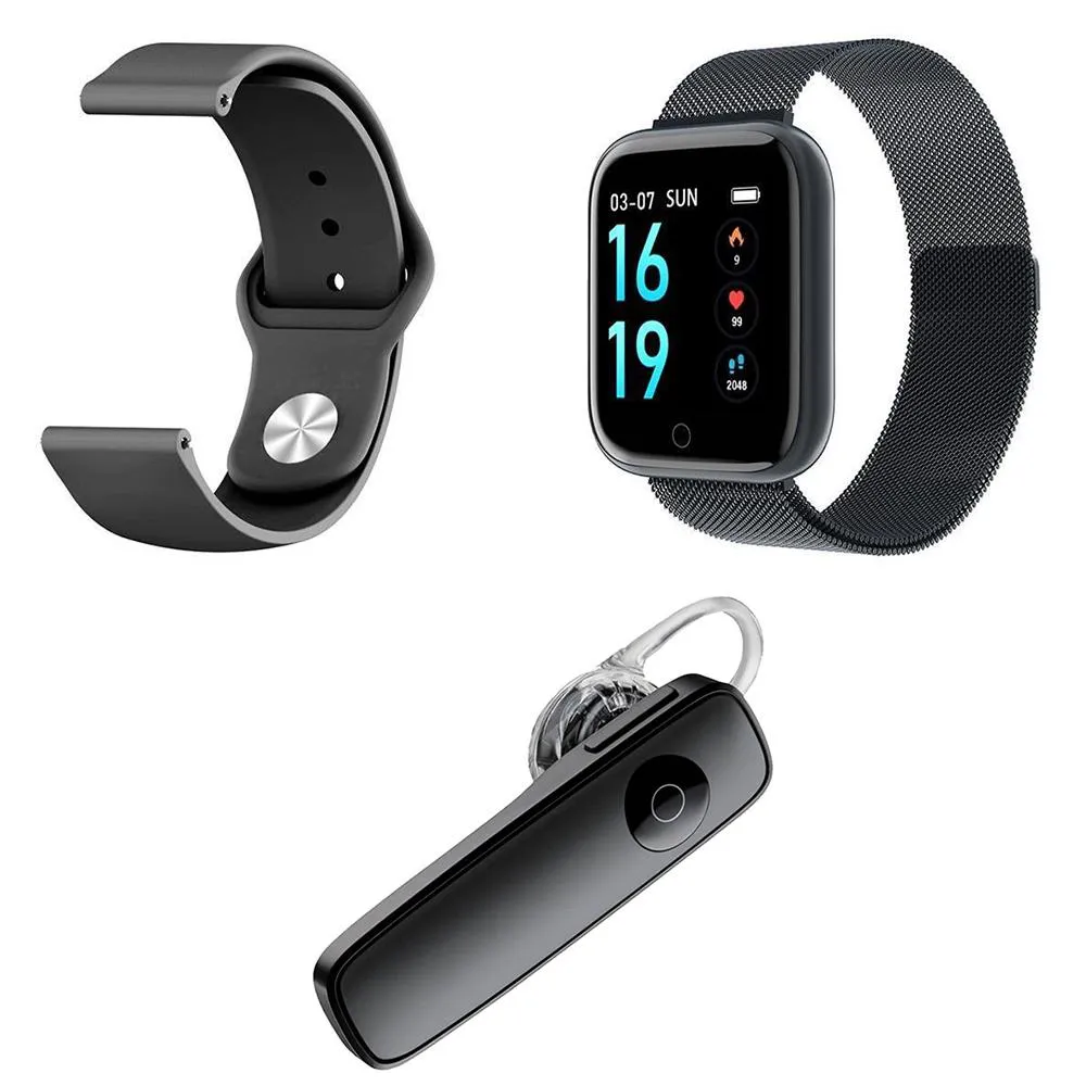 KIT 1 SMARTWATCH P70 PRETO ANDROID IOS + 1 PULSEIRA EXTRA + 1 FONE BT HEADSET PRETO