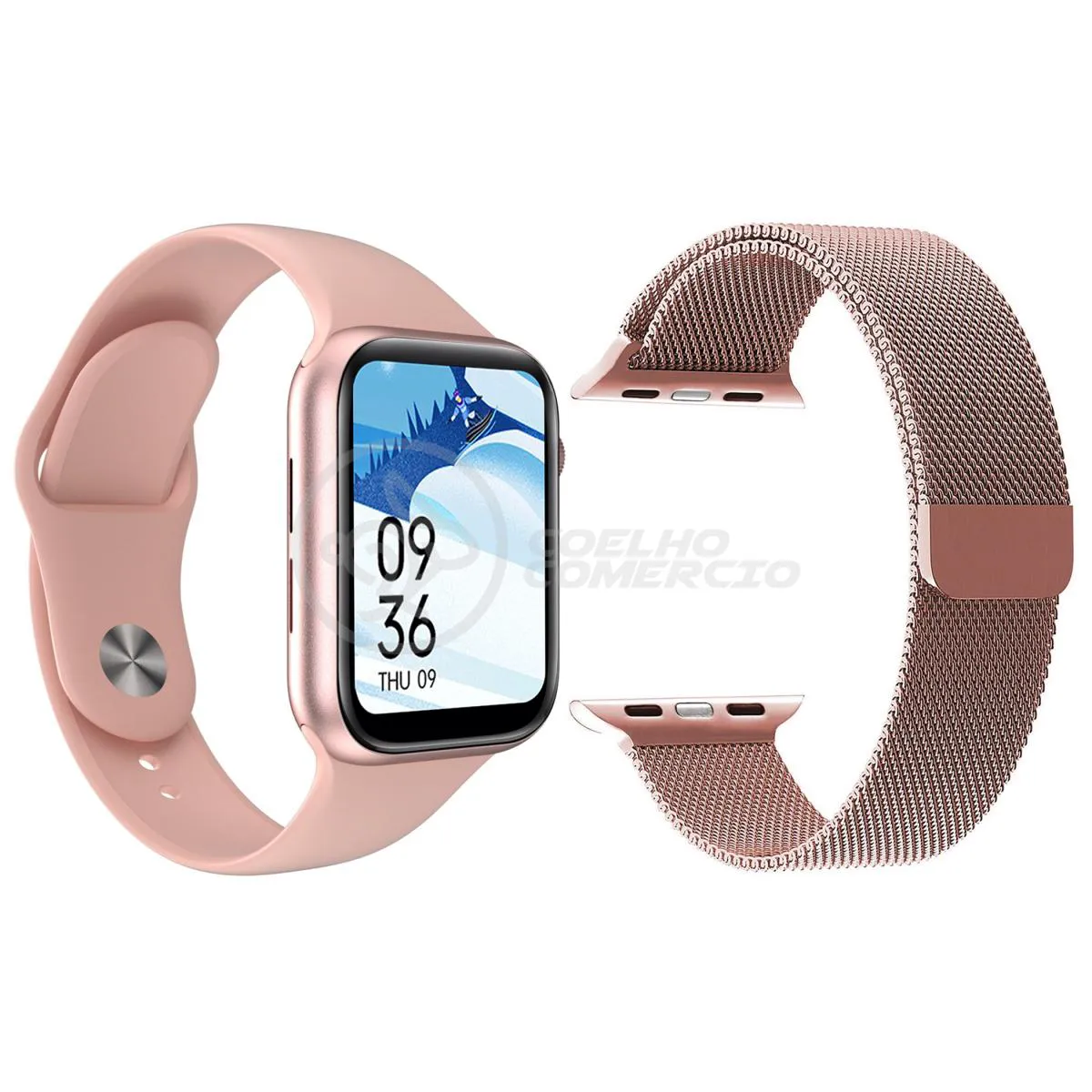 RELóGIO INTELIGENTE SMARTWATCH S88 ROSA COM JOGOS ANDROID IOS + 1 PULSEIRA EXTRA AçO MILANESE ROSA