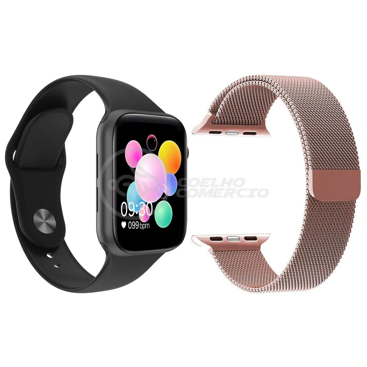 RELóGIO INTELIGENTE SMARTWATCH U78 PLUS PRETO ANDROID IOS + 1 PULSEIRA EXTRA AçO MILANESE ROSA