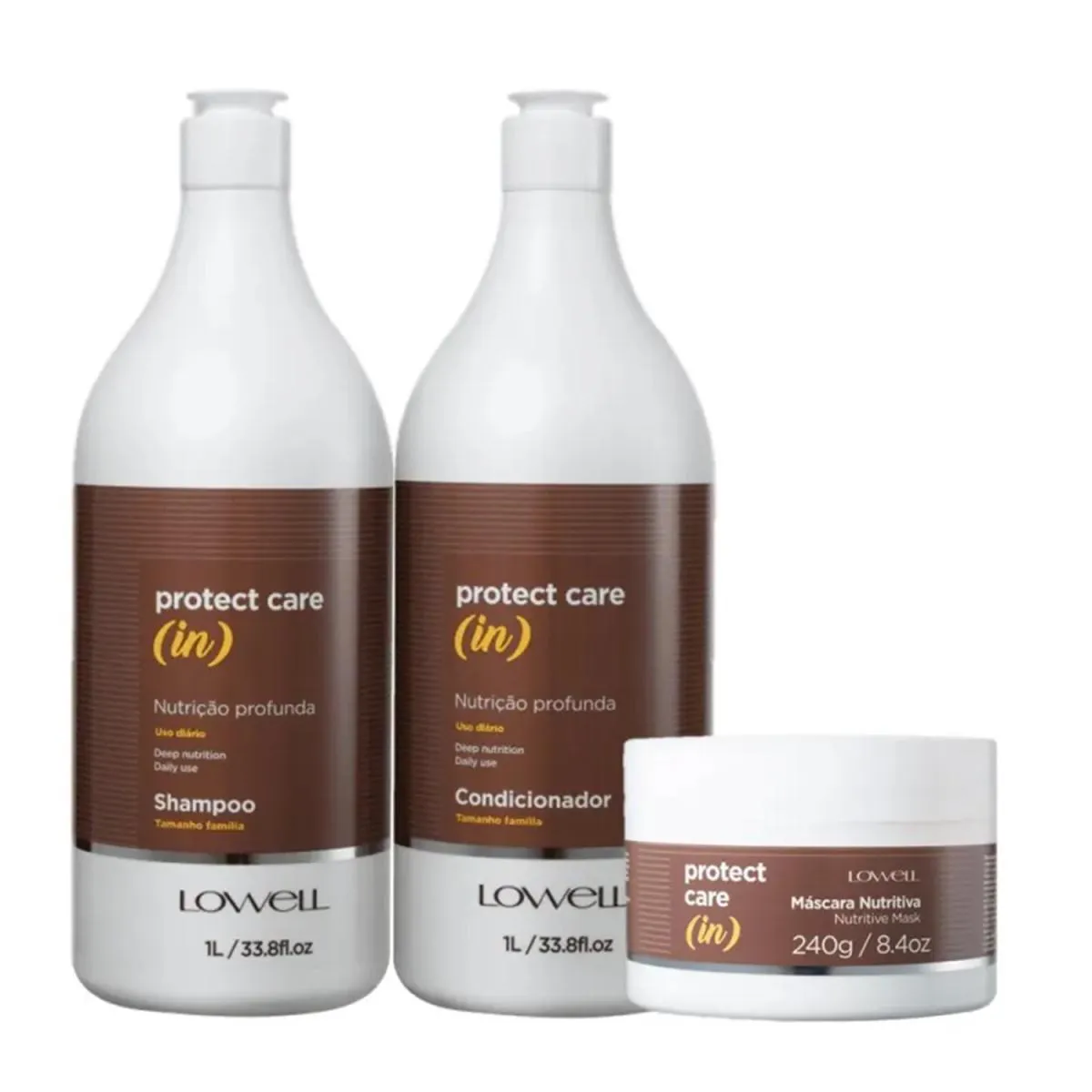 KIT LOWELL PROTECT CARE (IN) - SHAMPOO 1L + CONDICIONADOR 1L + MáSCARA 240G