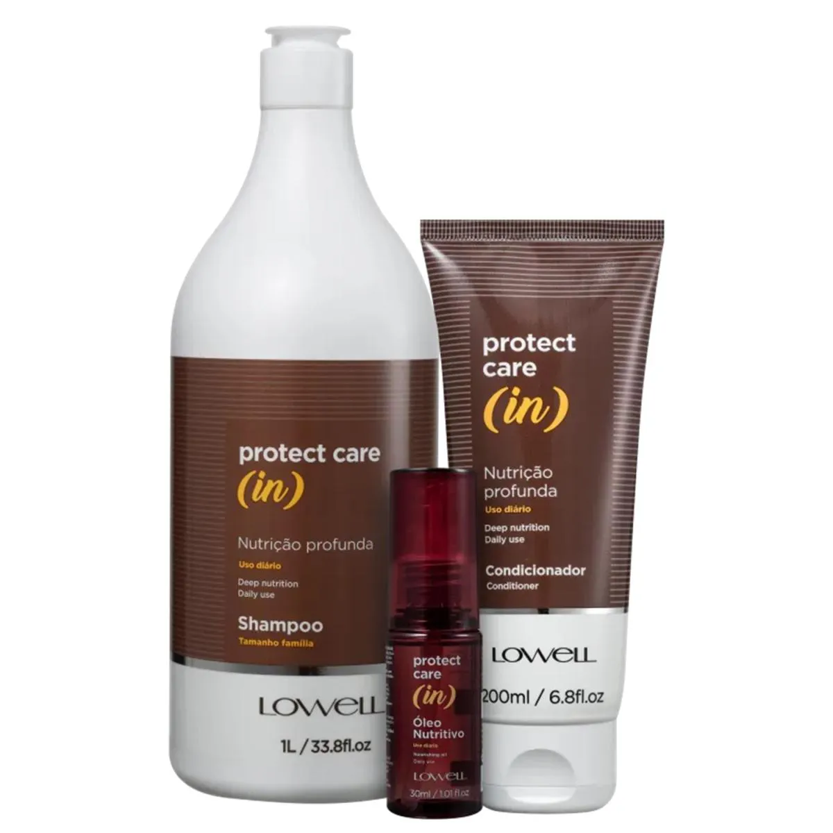 KIT LOWELL PROTECT CARE (IN) - SHAMPOO 1L + CONDICIONADOR 200ML + ÓLEO 30ML