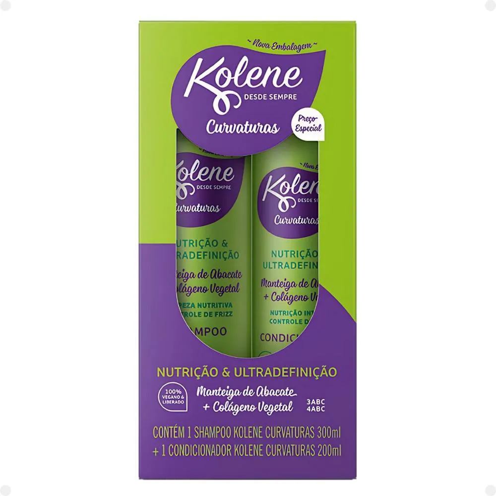 KIT KOLENE CURVATURAS NUTRIçãO E ULTRADEFINIçãO: SHAMPOO 300ML E CONDICIONADOR 200ML