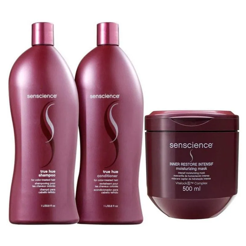 SENSCIENCE TRUE HUE SHAMPOO + CONDIC 1L + MáSCARA INNER 500G