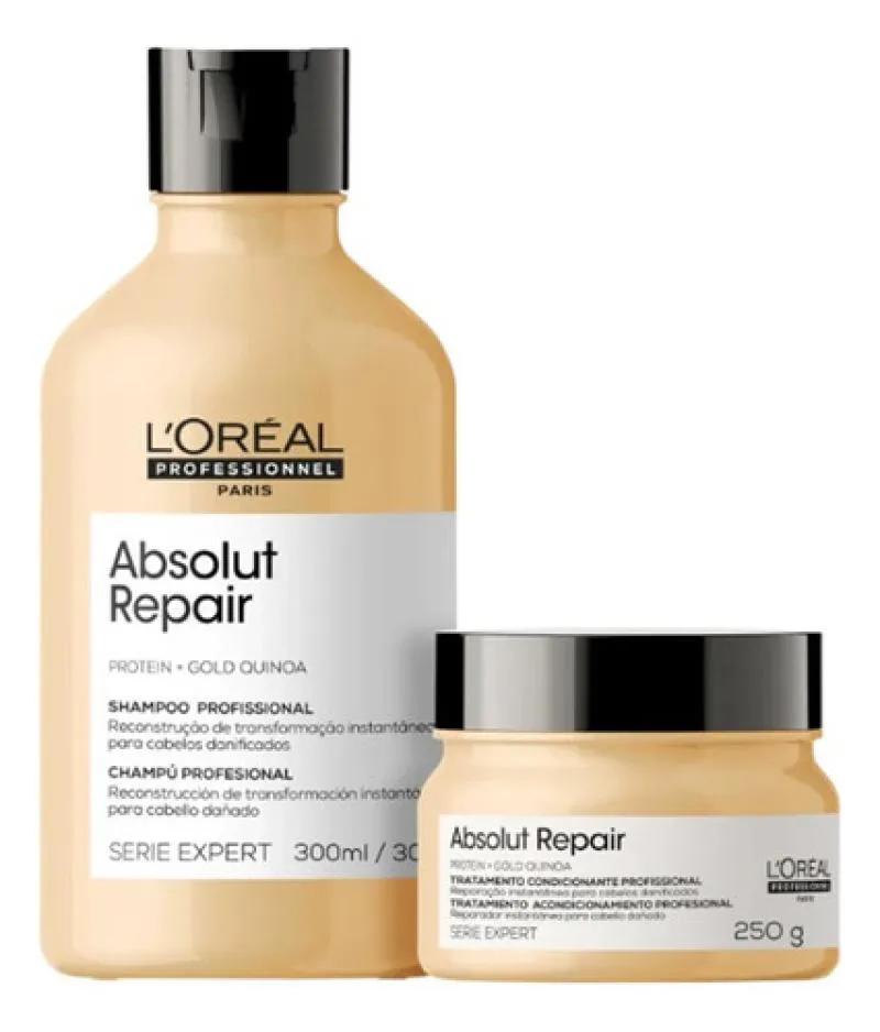 KIT LORéAL ABSOLUT REPAIR GOLD QUINOA SH + MáSC FINOS PEQ