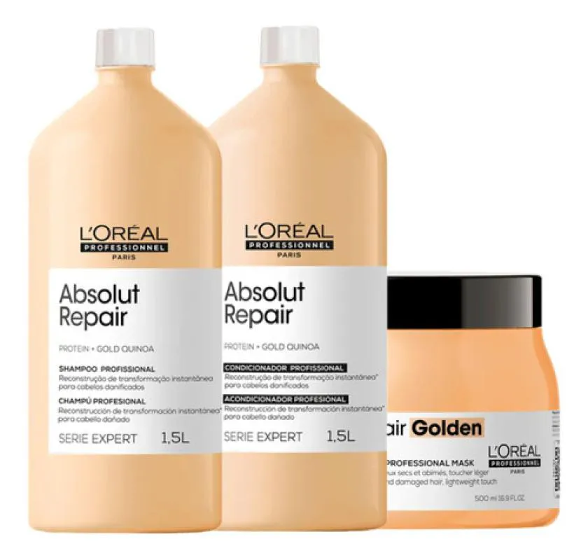 KIT LOREAL ABSOLUT REPAIR GOLD QUINOA SH+COND+MáSC LIGHT GD