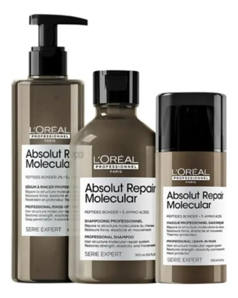 KIT LORéAL ABSOLUT REPAIR MOLECULAR SHAMPOO+ SéRUM+ LEAVEIN