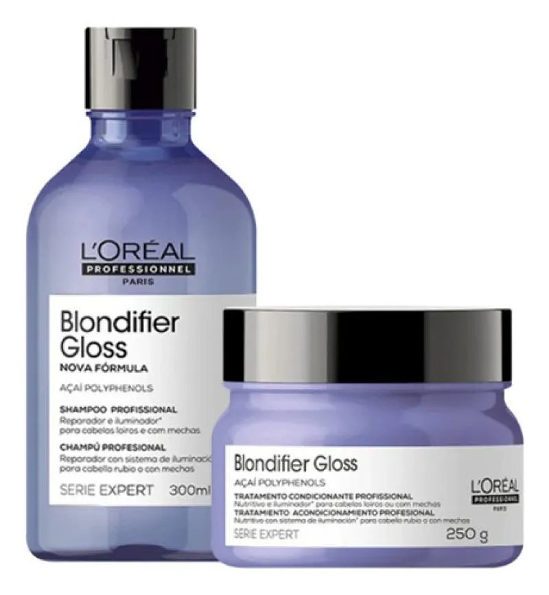 KIT LORéAL BLONDIFIER GLOSS SHAMPOO 300MLS + MáSCARA 250GR