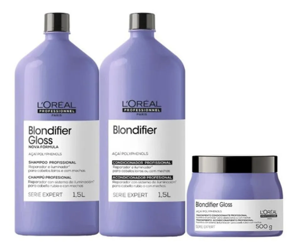 KIT LORéAL BLONDIFIER GLOSS SHAMPOO+ COND 1,5L+ MáSC 500G