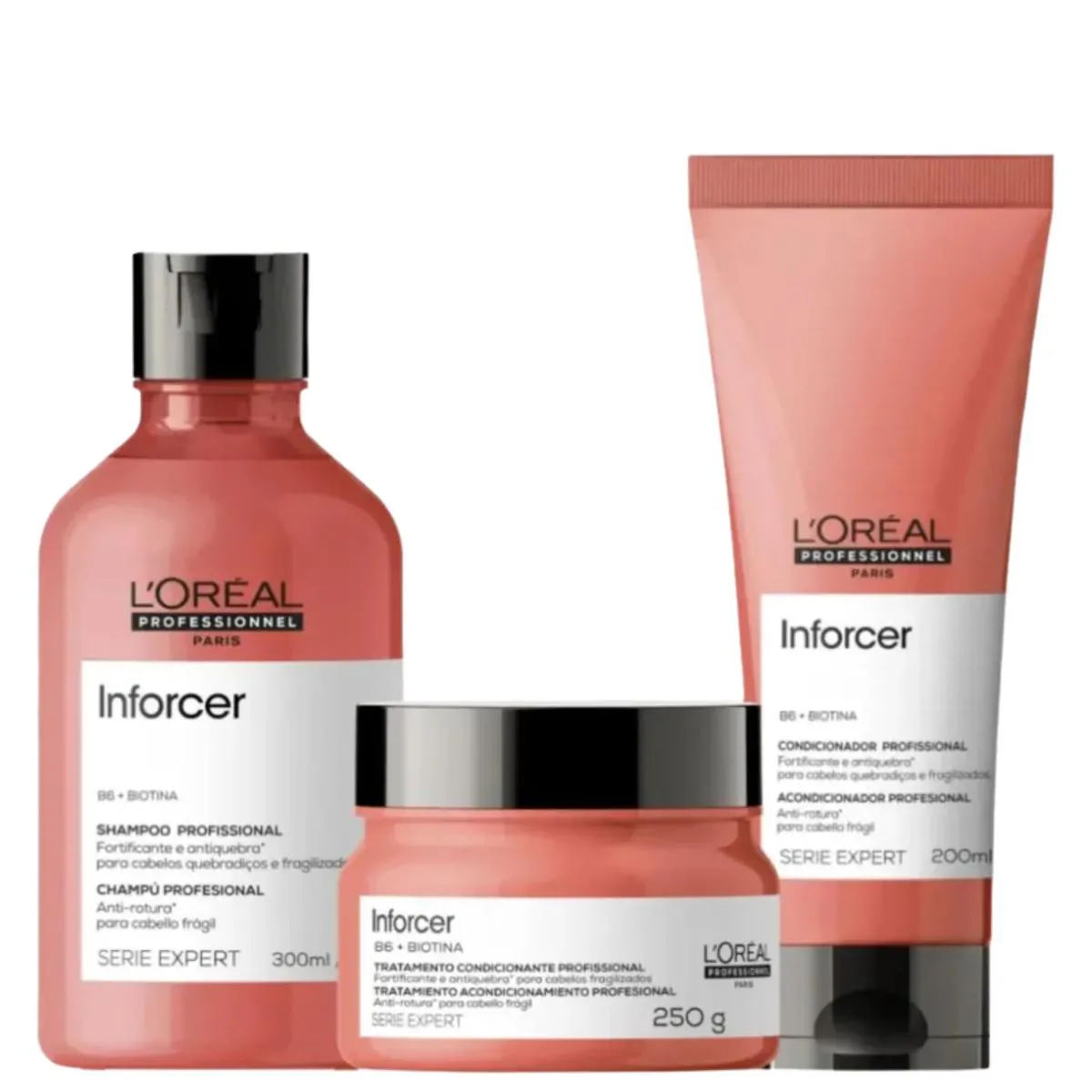 KIT LORéAL INFORCER SHAMPOO 300ML+ COND 200ML+ MáSCARA 250G