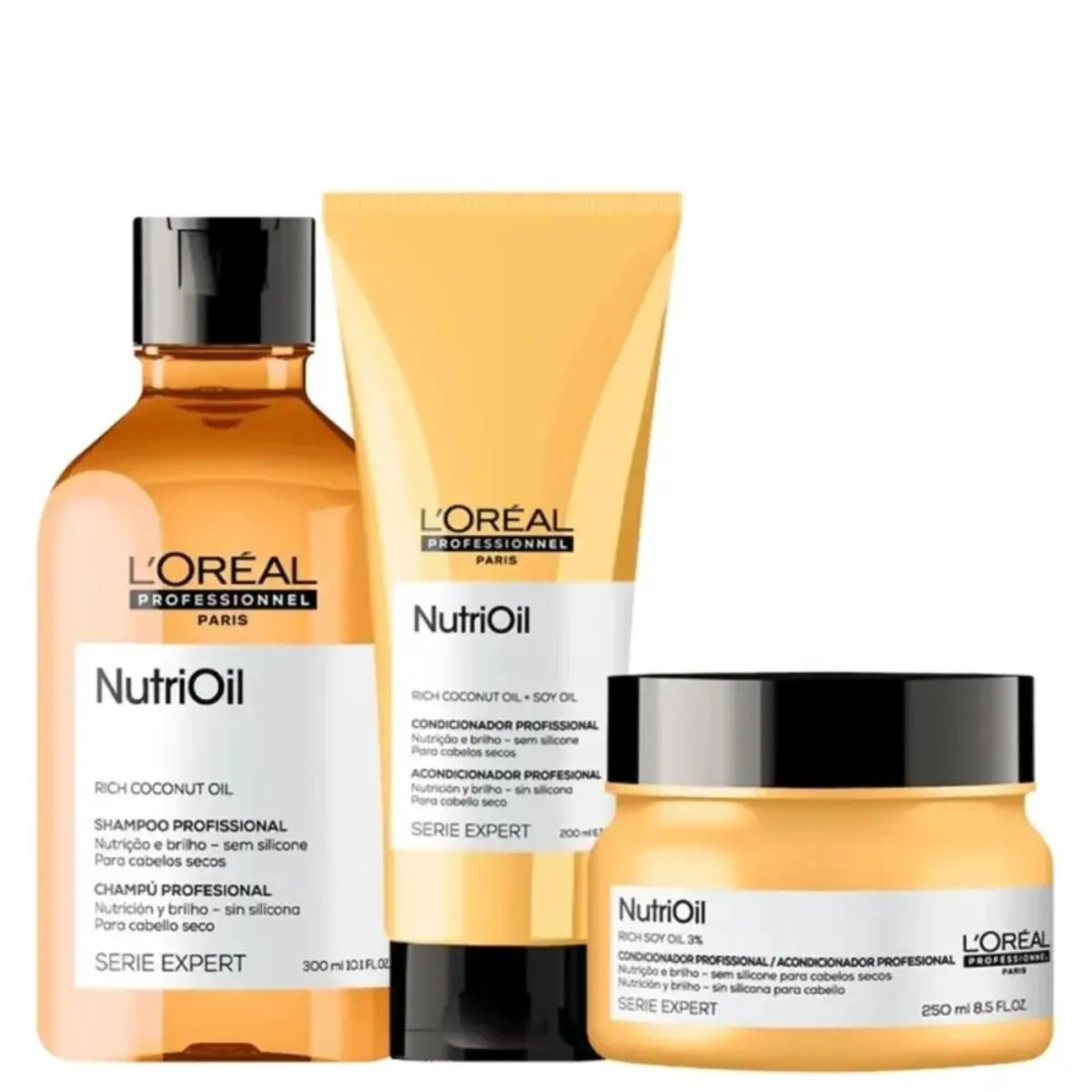 KIT LORéAL NUTRIOIL SHAMPOO 300ML+ COND 200ML+ MáSCARA 250G